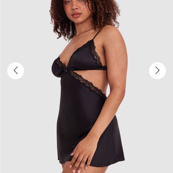 LA SENZA Black Satin Lace Cut-Out Babydoll Slip Nightgown Lingerie Size XS - Picture 2 of 10